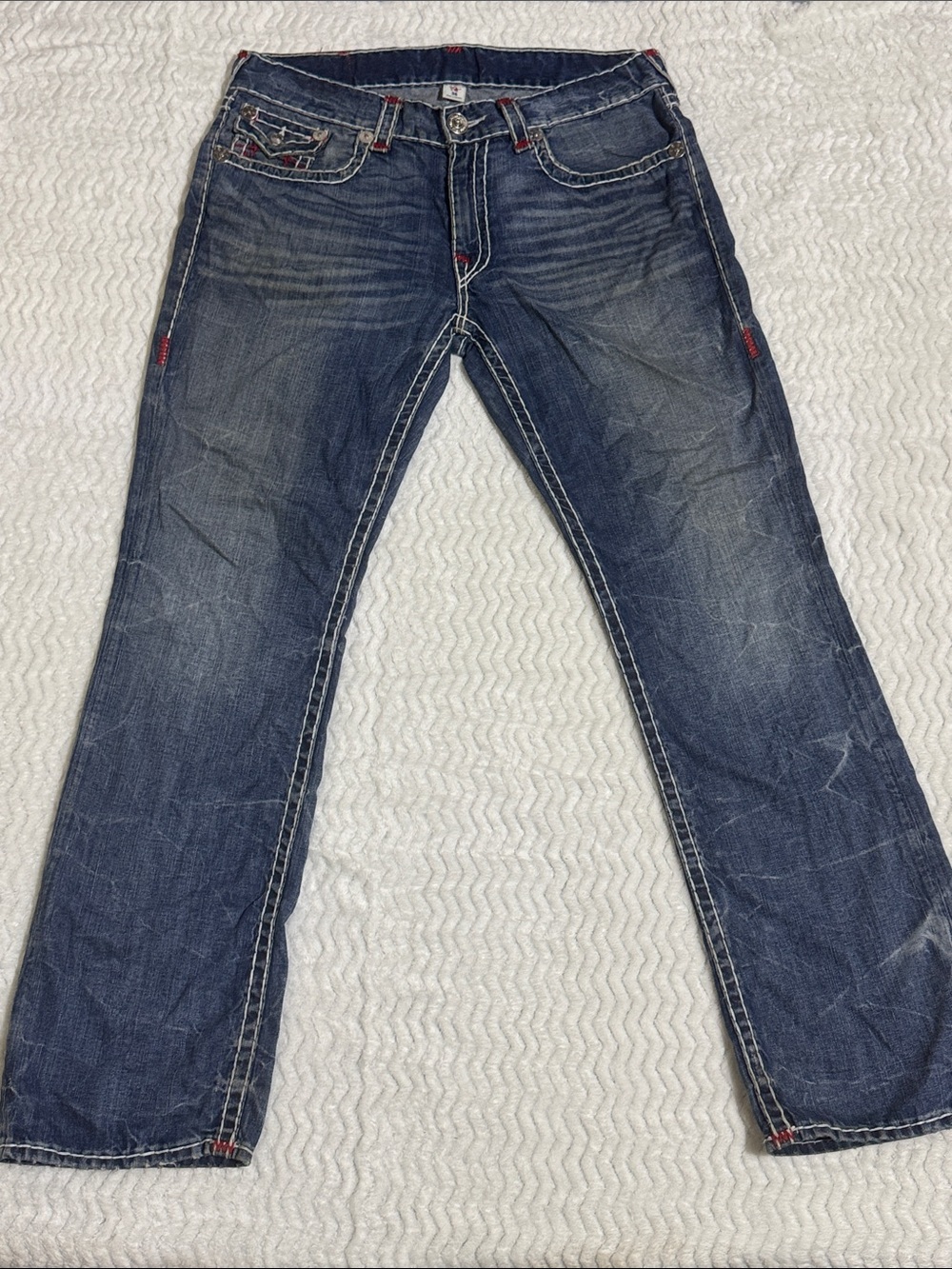 True Religion Jeans Vintage Straight Relaxed Mens 36 Blue Red Stitch